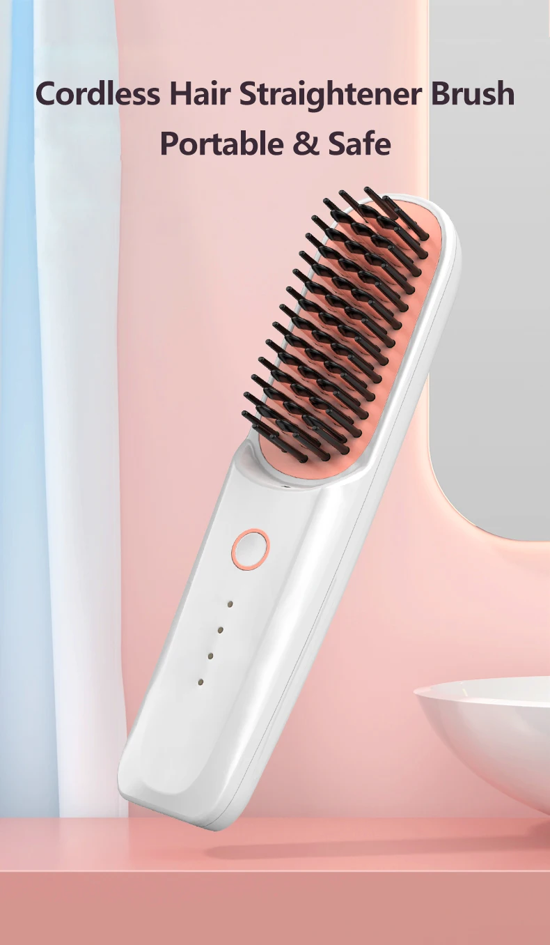 New Design Portable Wireless Electric USB Rechargeable Mini Ionic Hair Straightener Comb Brush