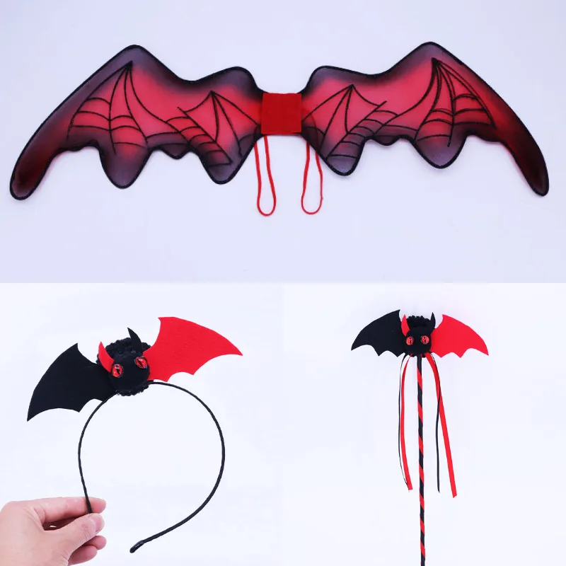 

Novelty Funny Simulation Red Bat Wings Halloween Party Costume Props Creative Bat Magic Wand Set Of Three Children Prom Props