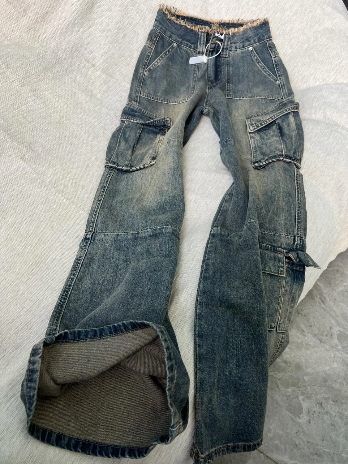 

Новые женские джинсы в стиле американского винтажа, широкие, полноразмерные, с карманами, рваные, синие, ретро, Y2K, уличная мода, весна-лето 2026