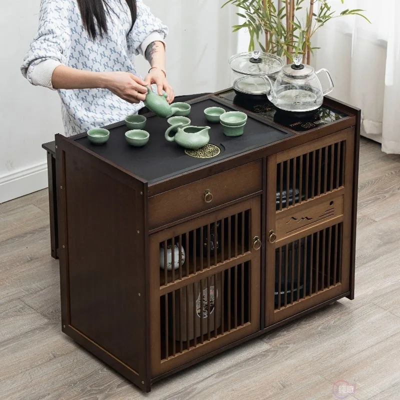 

Mobile tea cart with wheel tea table, household tea cabinet, new Chinese Kung Fu tea set, boiling water integrated small tea tab