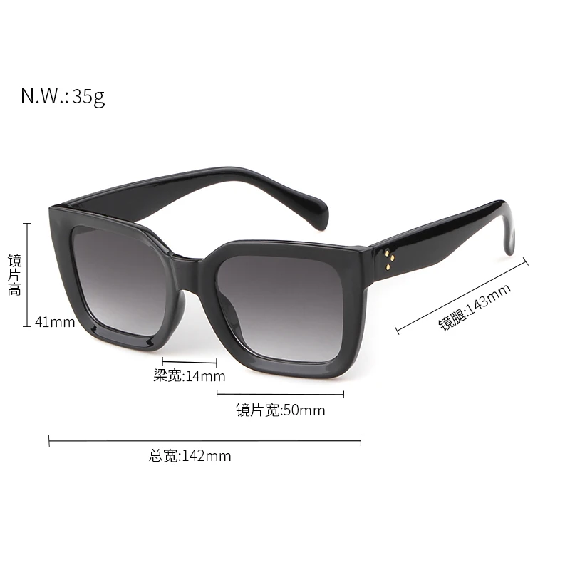 ZXIAC Trendy Retro Black Frame Sunglasses Women Brand Designer Rivet Decorated Sun Glasses Men Casual Simple Square Shades UV400