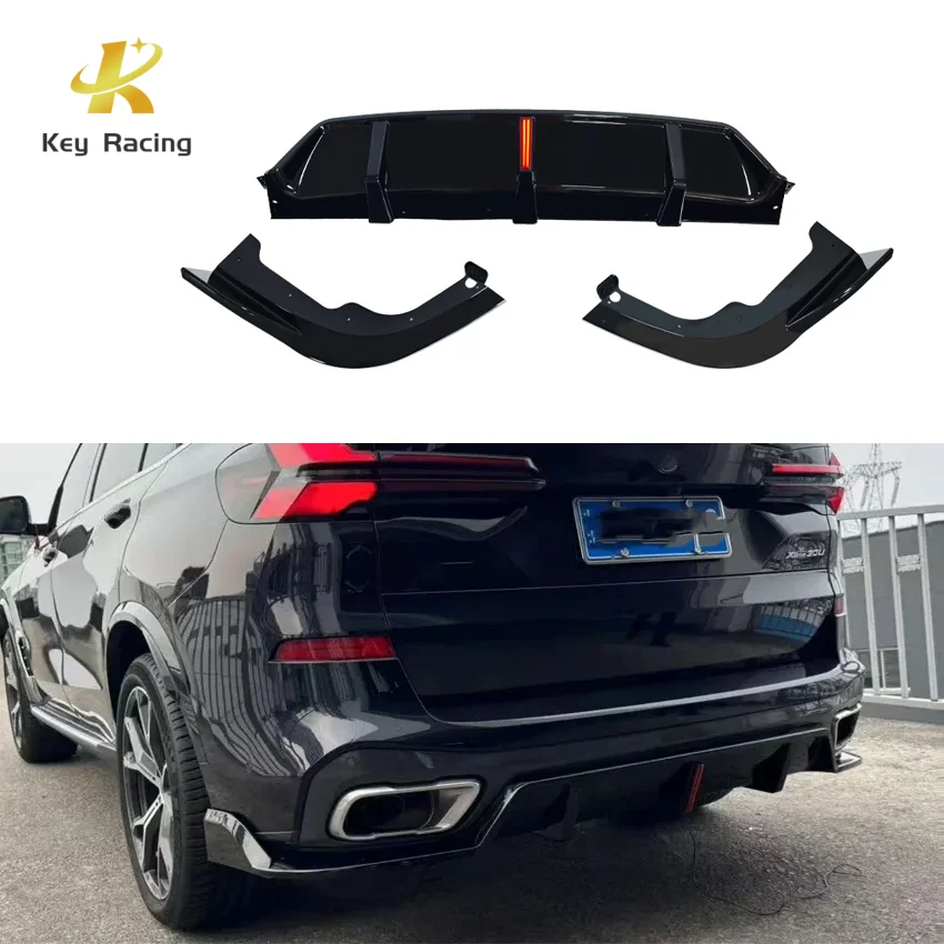 

For BMW X5 G05 M Sport 2020-2025 M50i M50d M60i M60d Rear Bumper Diffuser Lip Fins Splitter With LED Light