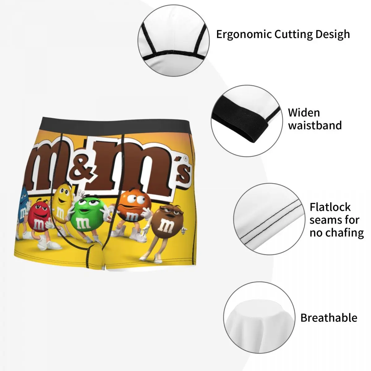 M&M\'s Chocolate Underwear Male Printed Custom Funny Candy Meme Boxer Shorts Panties Briefs Breathable Underpants