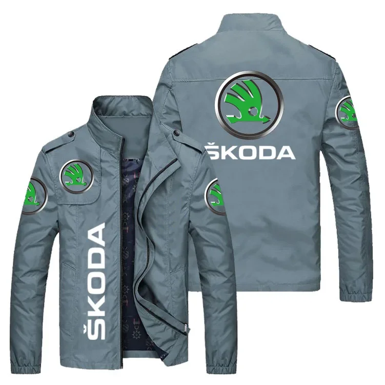 Blouson aviateur décontracté avec logo de voiture Skoda pour hommes, coupe-vent, imprimé, fermeture éclair, mince, hip-hop, combinaison masculine, printemps, automne, nouveau, 2021