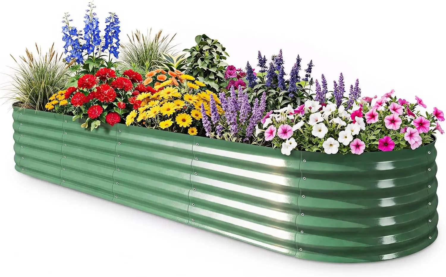 Galvanized Raised Garden Bed, 8x2x1.5ft Oval Metal Planter Raised beds with Gloves, Support Rod, Rust-Resistant Deep Root Planters for Outdoor Vegetables, Flowers, Herb-Forest Green