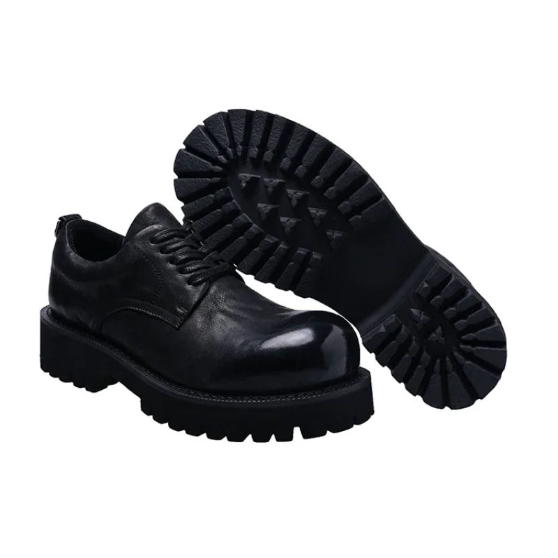 

Retro Derby Shoes for Men's British High-end Thick Soled Increasing Shoes Comfortable Breathable Genuine Leather Casual Shoe Man