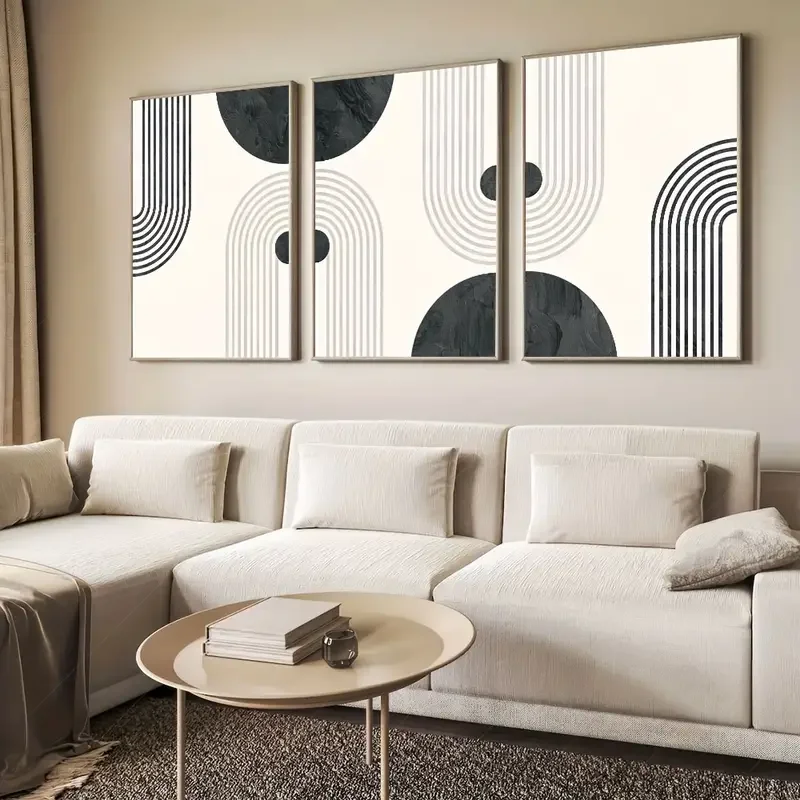 Set Of 3 Mid Century Abstract Retro Poster Canvas Print Geometry Art Minimalist Painting Wall Picture For Living Room, Bedroom,
