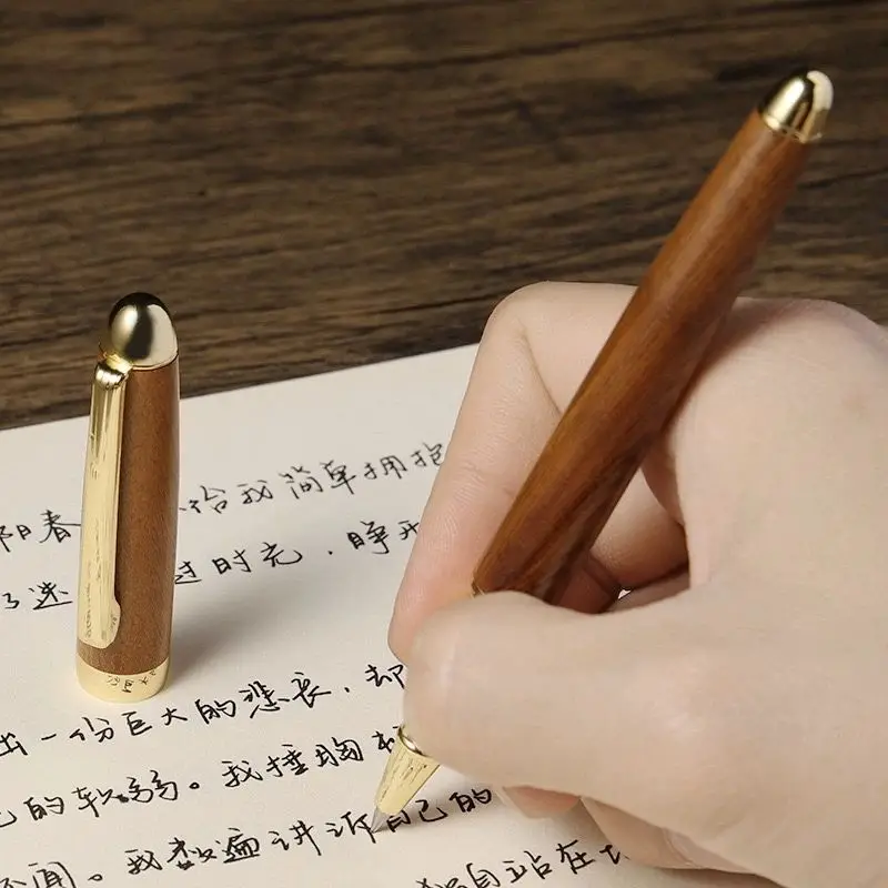 

Винтажная латунная деревянная ручка-роллер, деловой подарок, черные быстросохнущие ручки для подписи 0,5 мм, офисные студенческие письма, гладкие канцелярские принадлежности