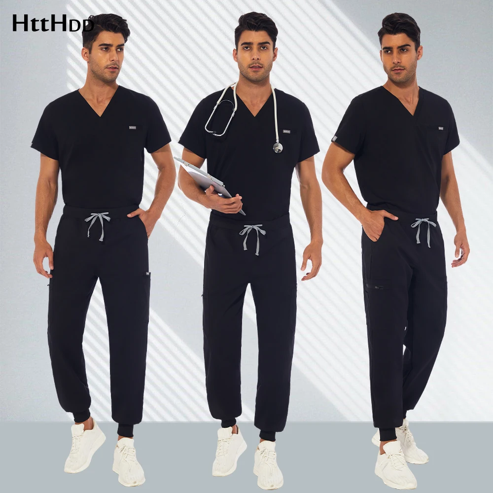 Men Short Sleeve Jogger Sets V-neck Tops Pocket Pants Unisex Medical Nursing Working Uniform Nurse Suit Hospital Doctor Clothes