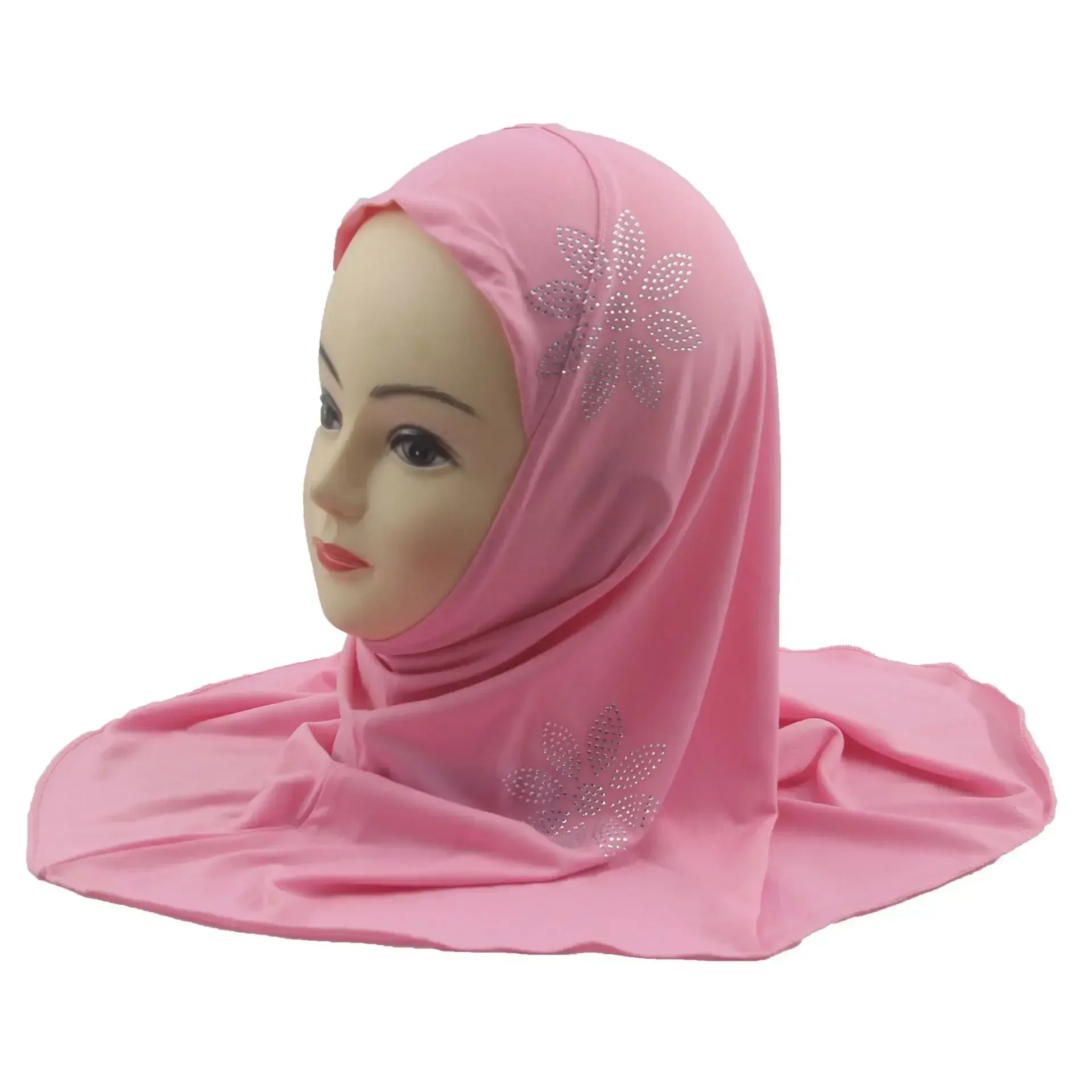 Uma peça amira para crianças de 4 a 8 anos meninas diamantes lenço turbante puxar pronto feito hijab muçulmano cachecol instantâneo islâmico khimar niqab