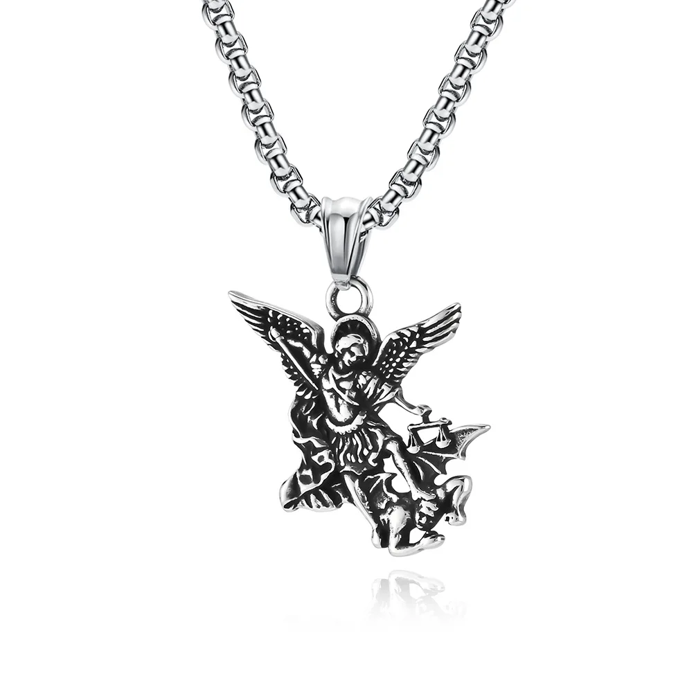 18K Gold Plated 316L Stainless Steel Saint Michael Pendant Necklace Archangel Michael Pendant Chain Set