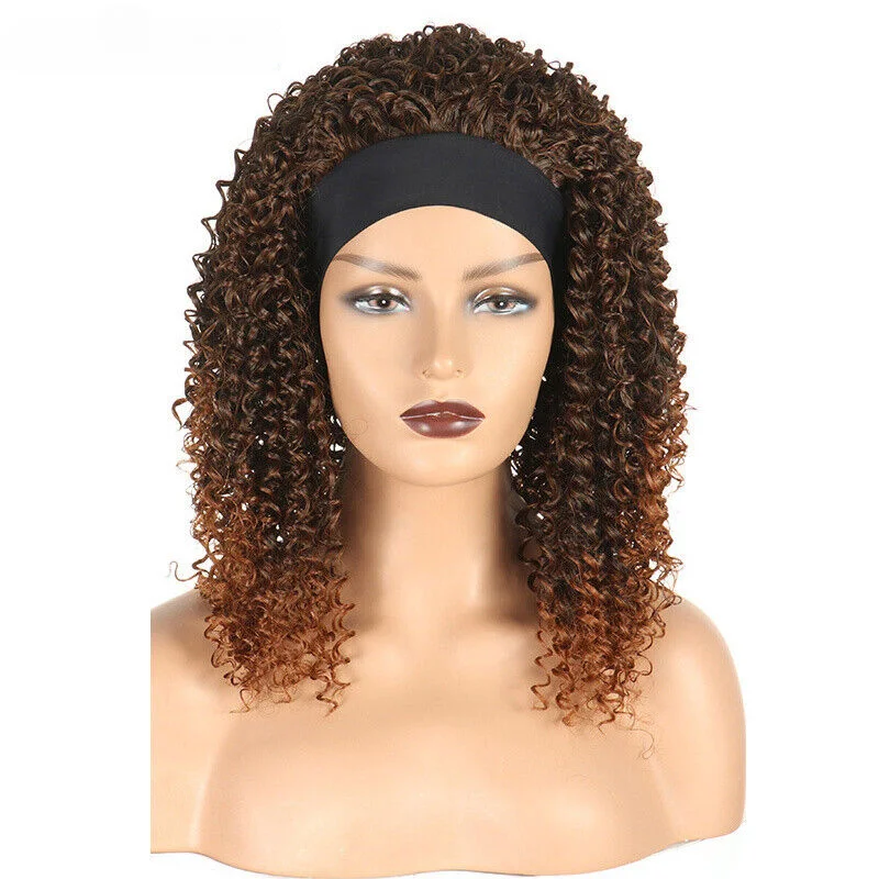 Curly Headband Wig For Women Ombre Brown Curly Wigs Synthetic