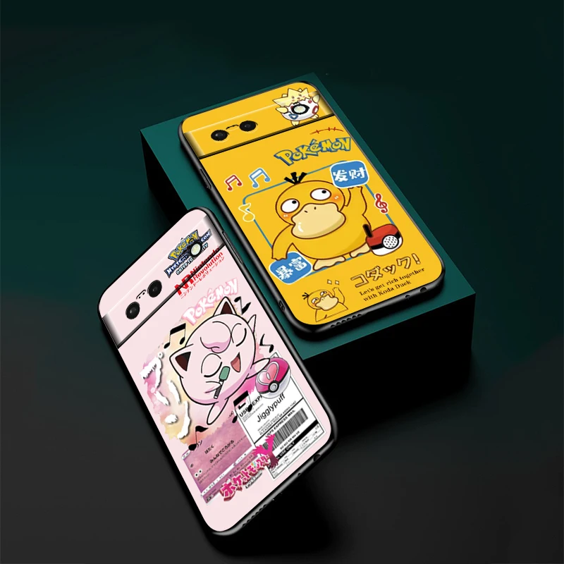 Pokemon Psyduck Cartoon Cute For Google Pixel 8 7A 7 6A 6 5A 5 4 4A XL 5G Black Silicon Shockproof Shell Soft Phone Case