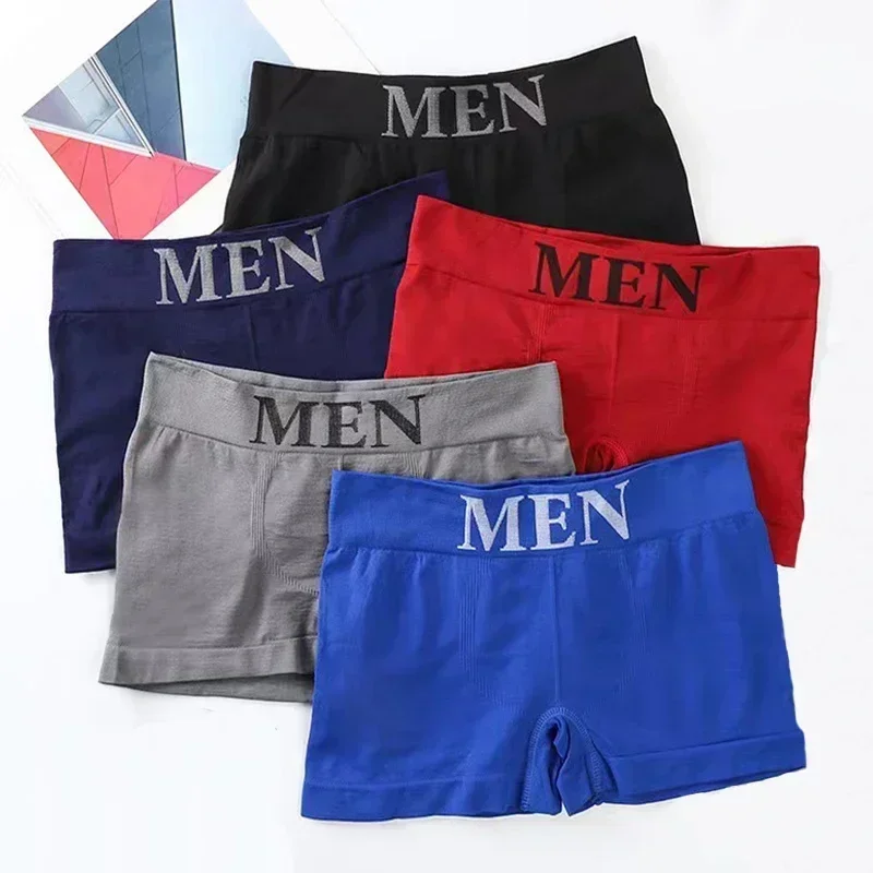 Calzoncillos elásticos suaves para hombre, ropa interior estampada con letras, bóxer de poliéster, calzoncillos transpirables, lencería, novedad