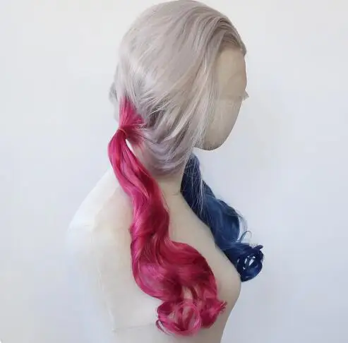 Harley Quinn Synthetic Lace Front Wig Long Straight Harley Quinn Synthetic Wig Pre Plucked Heat Resistant Hair Cosplay Wig