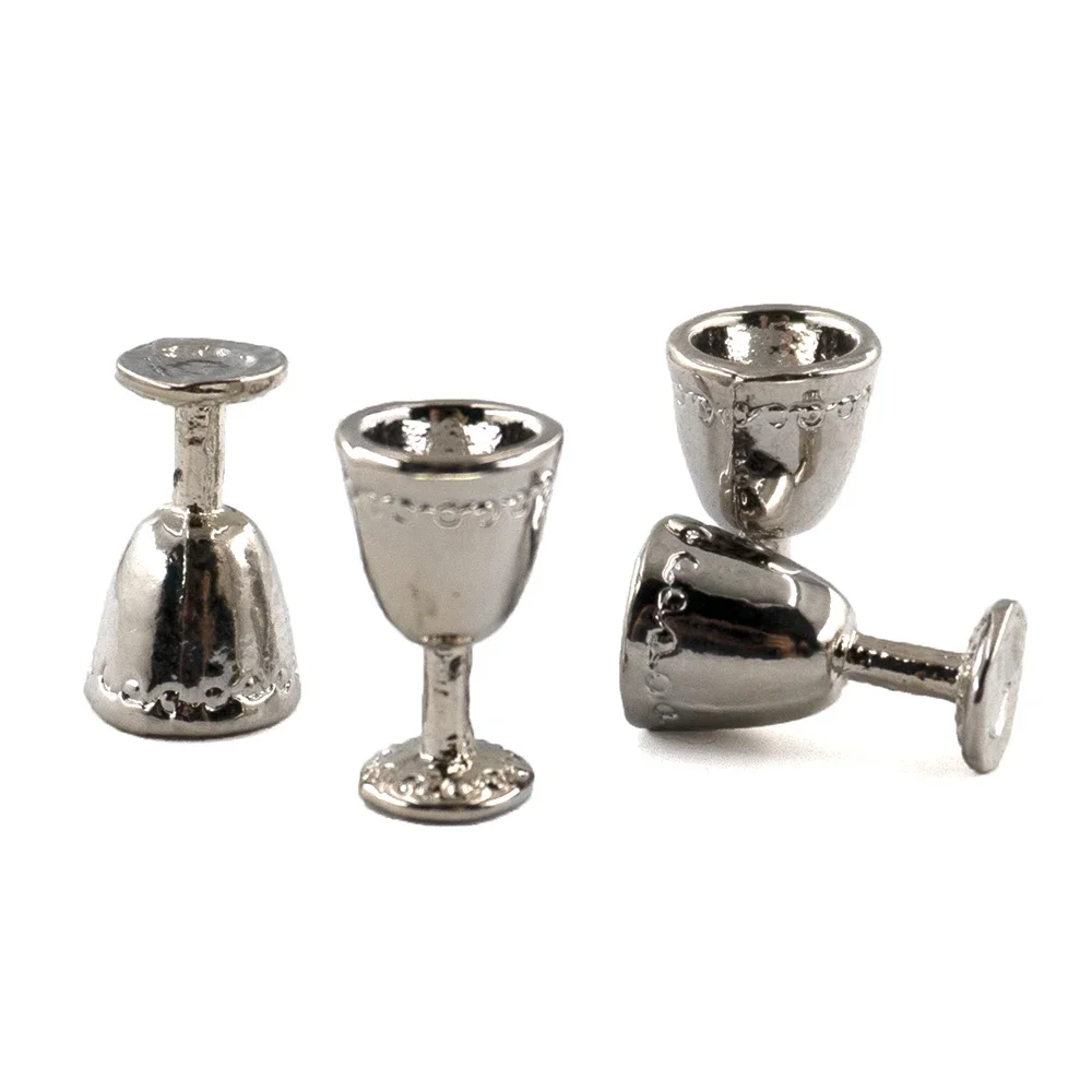 4Pcs 1/12 Dollhouse Accessories Mini Metal Wine Glass Miniature Goblet Mug Model for Doll House Home Decoration ob11 bjd