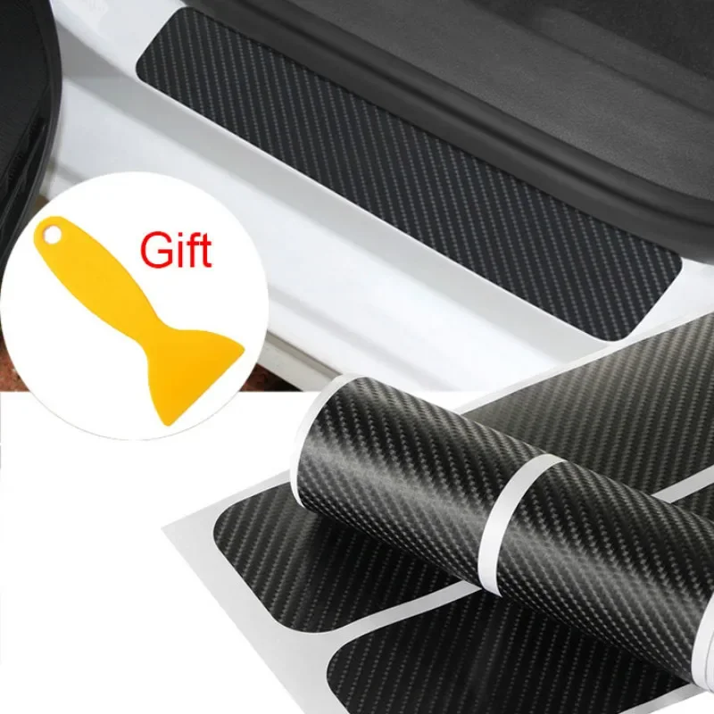 

4Pcs 3D Carbon Fiber Car Stickers Car Threshold Anti-kick Protector Strip Auto Door Anti Scratch Tape Protect Film Car Sticker