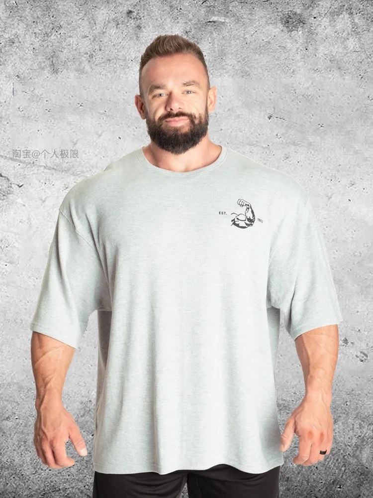 Pro Display Latissimus Dorsi Short-Sleeved Fitness European Style Powerlifting Big-Sized Muscular Male T-Shirt for Sports Wear image 2