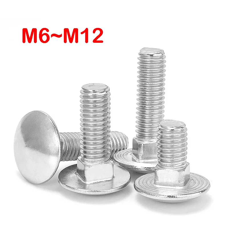 Carriage Bolts Round Head Square Neck A2-70 304 Stainless Steel M6 M8 M10 M12 for Fence Deck DIY Repair Assembly