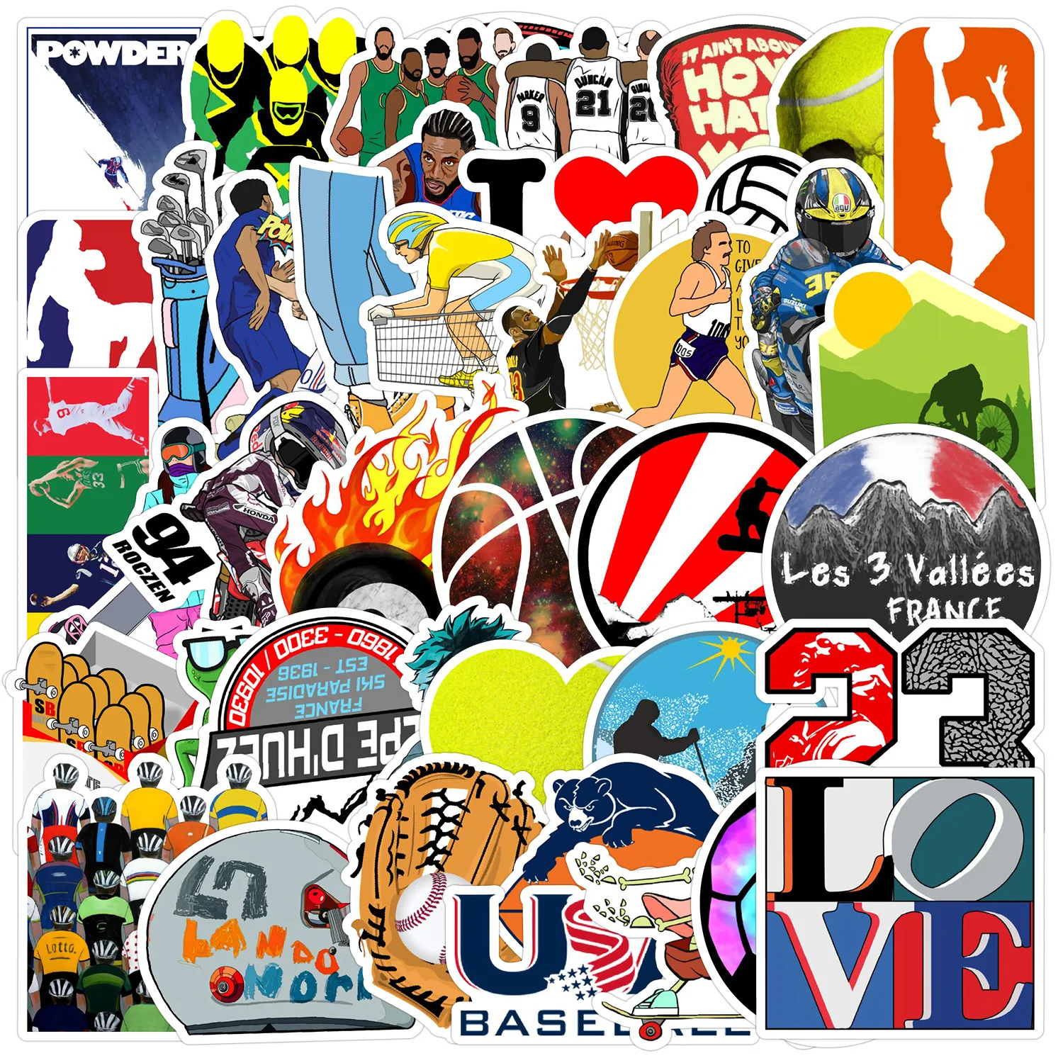 

10/50PCS Sports Extreme Sports Skiing Basketball Golf Track and Field Tennis Decorative Waterproof Stickers Kids Toy