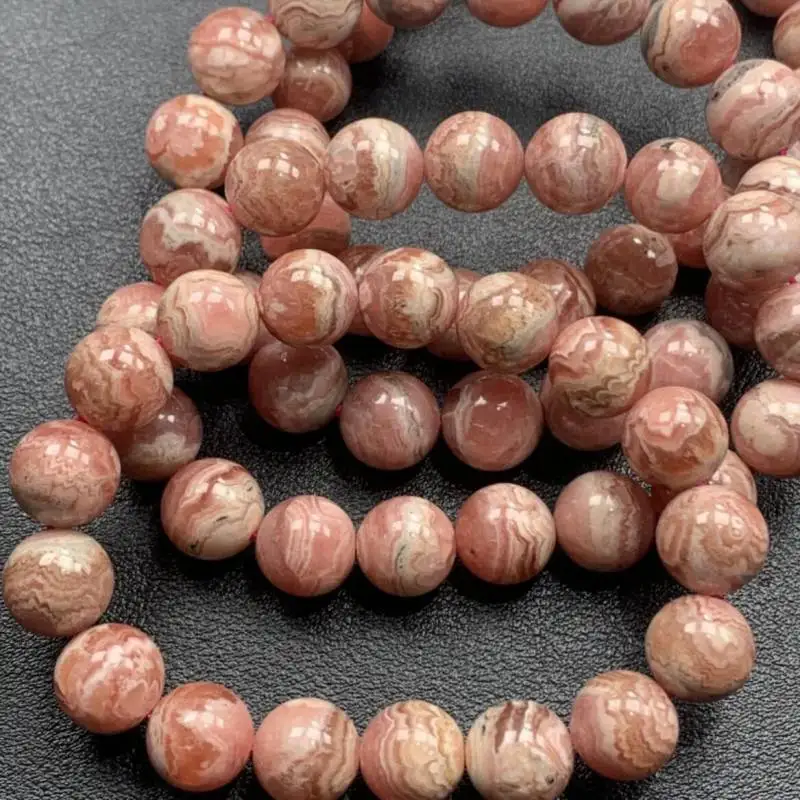 

10 MM Natural Rhodochrosite Cuff Men's Bracelet Elastic Bangle Chain Beaded Adjustable Cuff Classic Prayer