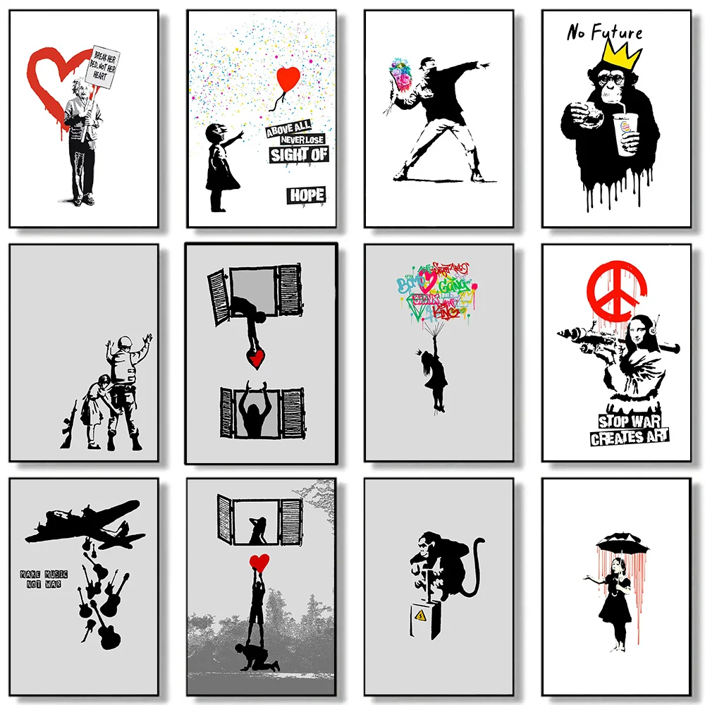 Banksy-Pósteres e impresiones artísticos de Graffiti modernos, pintura en lienzo de arte abstracto, Cuadros artísticos de pared Pop callejero para decoración del hogar, Cuadros