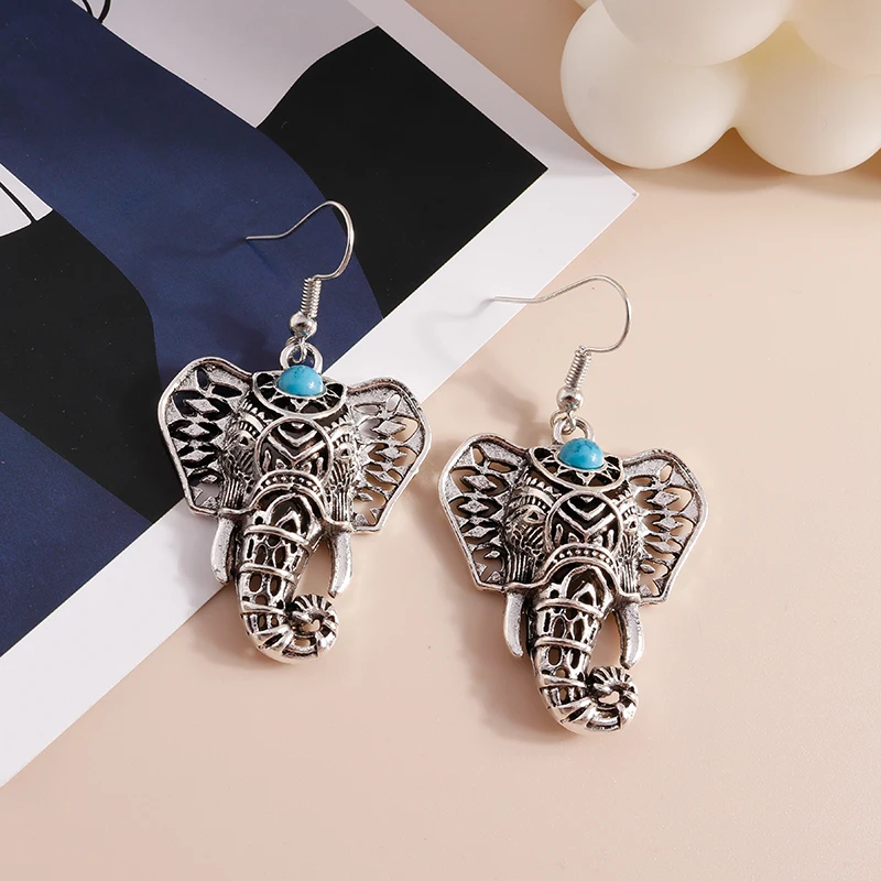 Bohemian Vintage Silver Color Elephant Drop Earrings for Women Cute Animal Pendants Dangle Earrings Girls Party Jewelry Gifts