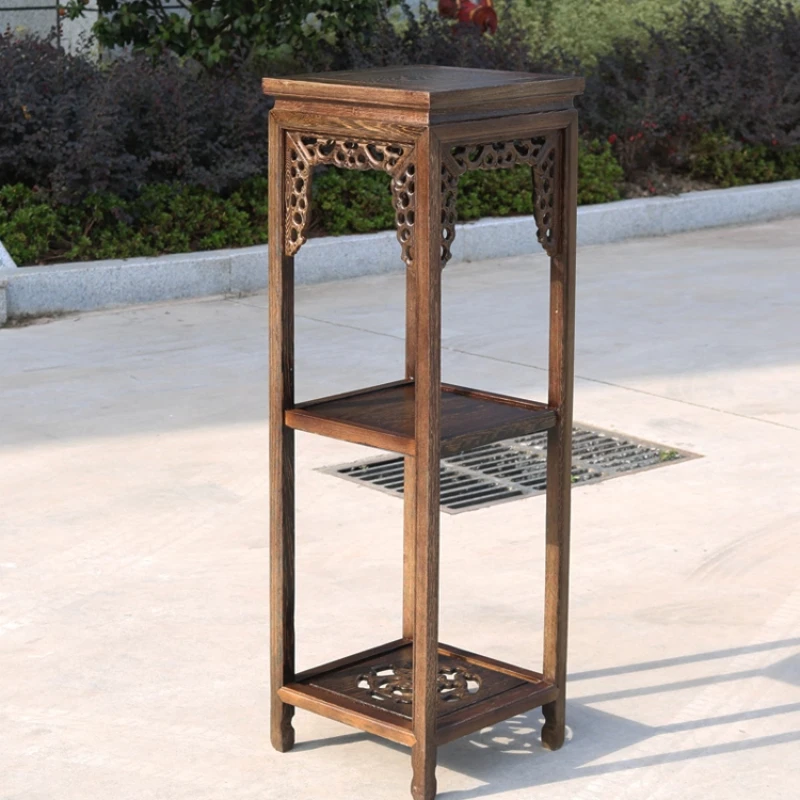 

Vintage Carved Redwood Plant Stand, Indoor Mortise & Tenon Frame Base, Classical Flower Table, No-Installation Display Rack