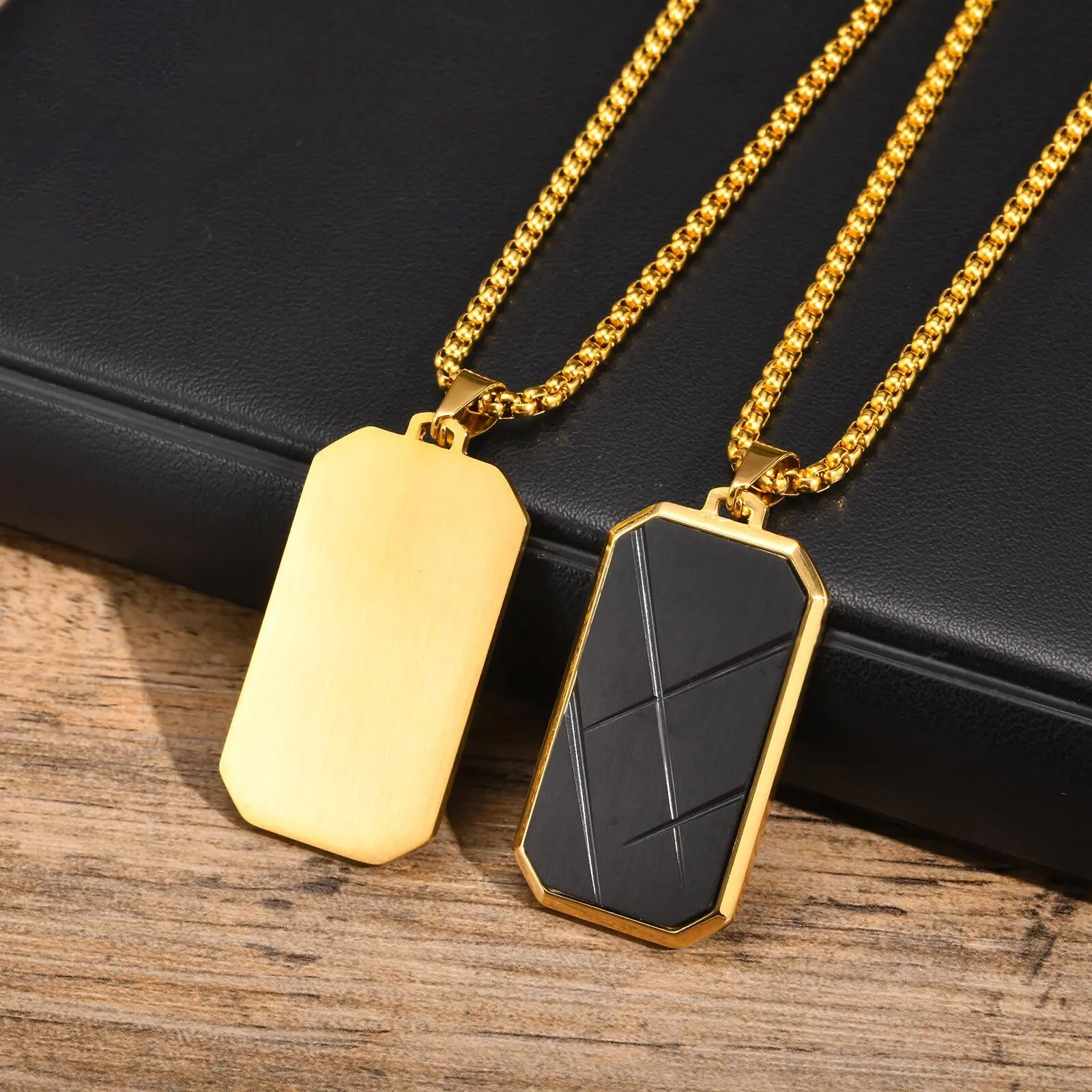 Stylish Dog Tag Necklaces for Men Boys,Stainless Steel Square Pendant Necklace,Punk Jewelry Father Gifts