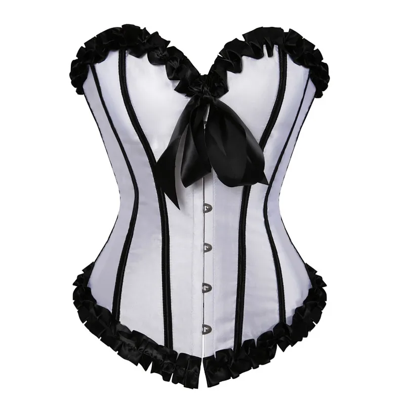 

Elegant Corset with Floral Lace Bow 6 Hook Satin Boned Waist Trainer for Slimming