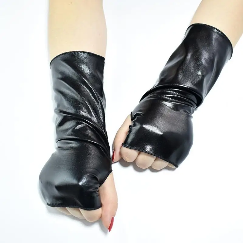 39BD Fingerless Driving Performance Gloves Faux Leather Halloween Mittens for Women