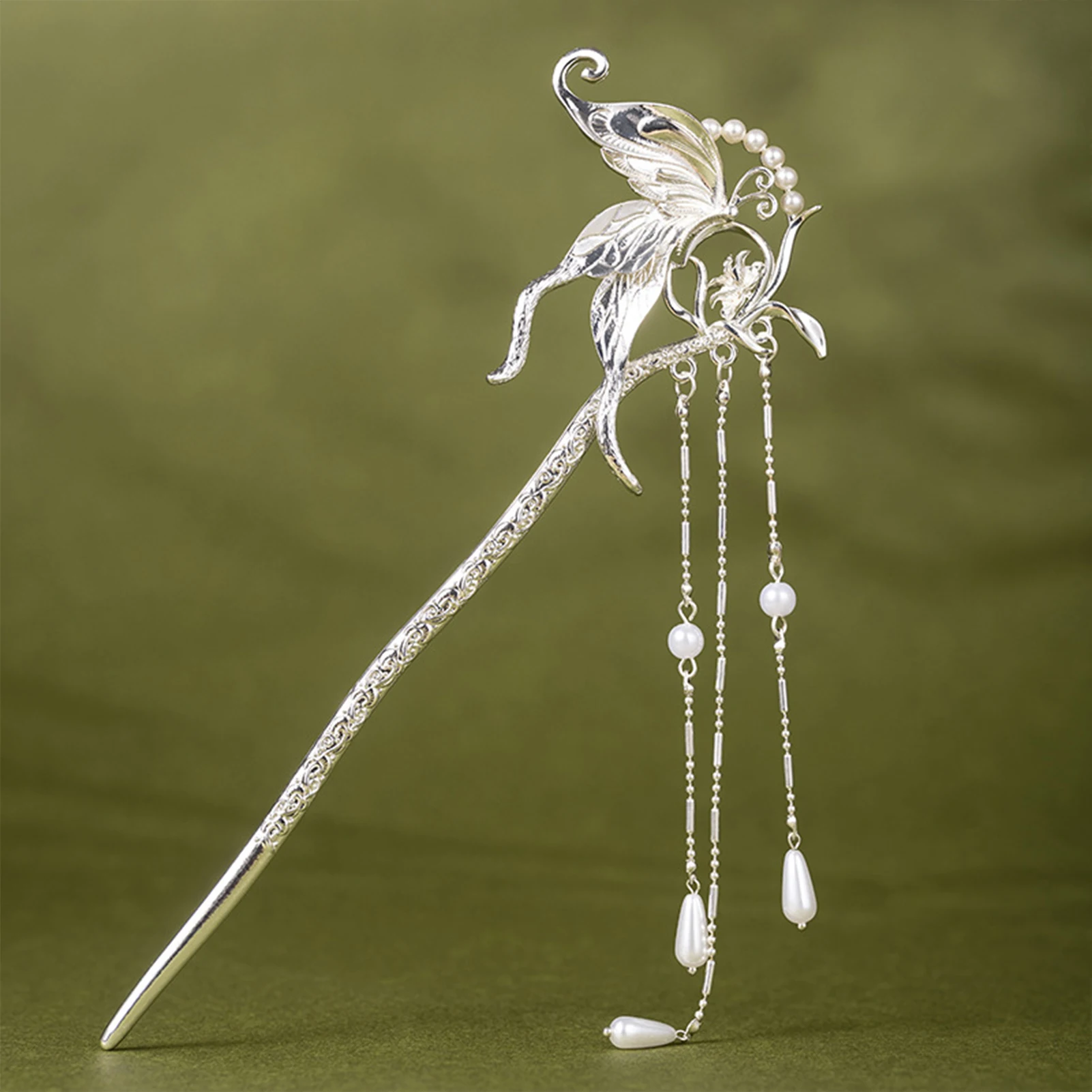 Traditional Hair Stick Butterfly Glass Hanfu Accessories Chinese Style Matal Fringe Step Shake Retro Bridal Hairpin Forks