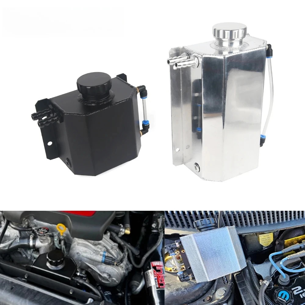 

Universal 1L/2L Aluminum Oil Catch Can Reservoir Tank Engine Coolant Radiator Overflow Oil Fuel Tank with Drain Plug Breather