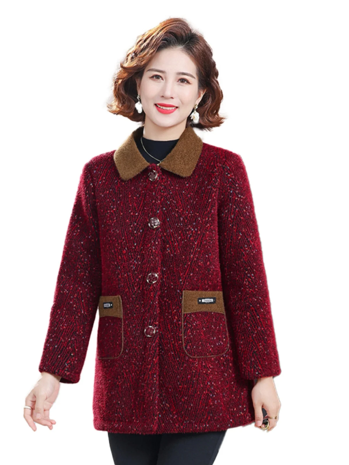 Abrigo de lana con forro de lana uesa para mamá, moda de invierno, longitud media, talla ande, chaqueta para mujer, abrig...