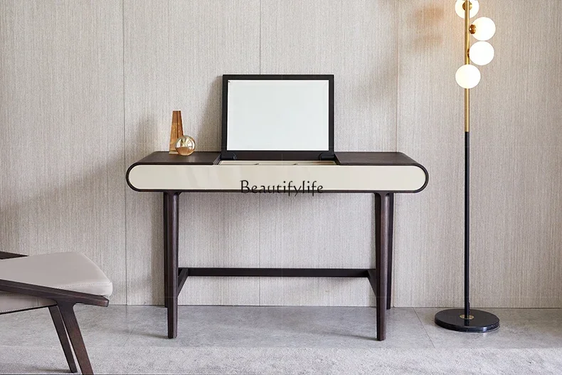 

NEW Italian minimalist dresser simple solid wood flip mirror dressing table desk integrated solid wood