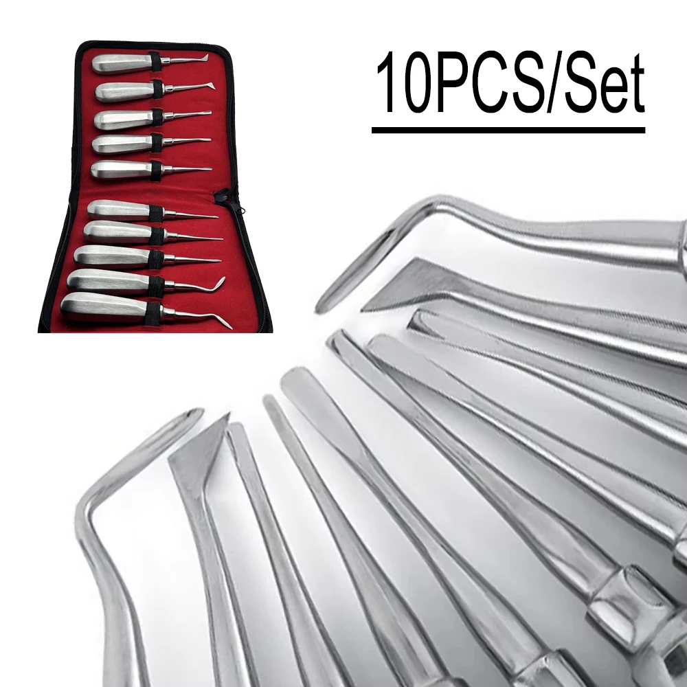 

10Pcs Dental Elevator Stainless Steel Tooth Dentist Tools Kit Stright Curved Root Elevator Minimally Invasive Dentistry Tools