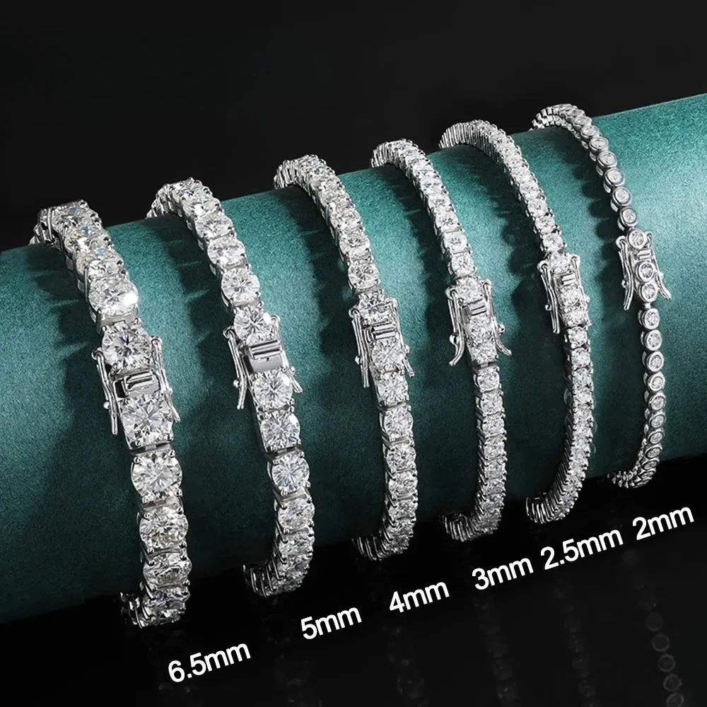 

2mm Moissanite Tennis Bracelet 925 Sterling Silver Plated White Gold Bracelet for Women Man Sparkling Party Jewelry
