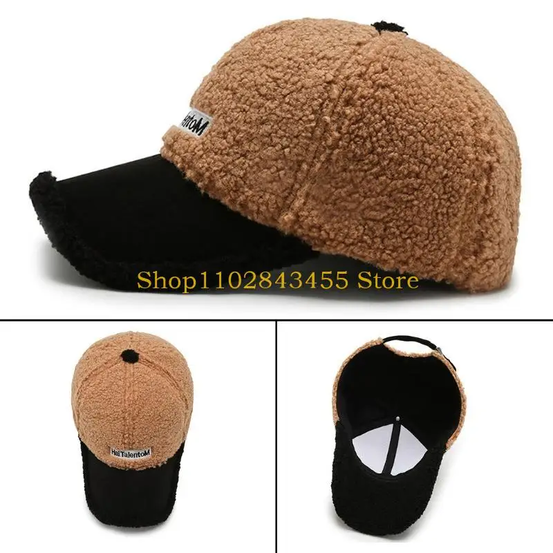 49MC رسالة خريف شتاء حمل الصوف أفخم قبعة في الهواء الطلق الاتجاه قبعة البيسبول للنساء ألوان صلبة عرضة شتاء دافئ دافئ قبعة رقيقة