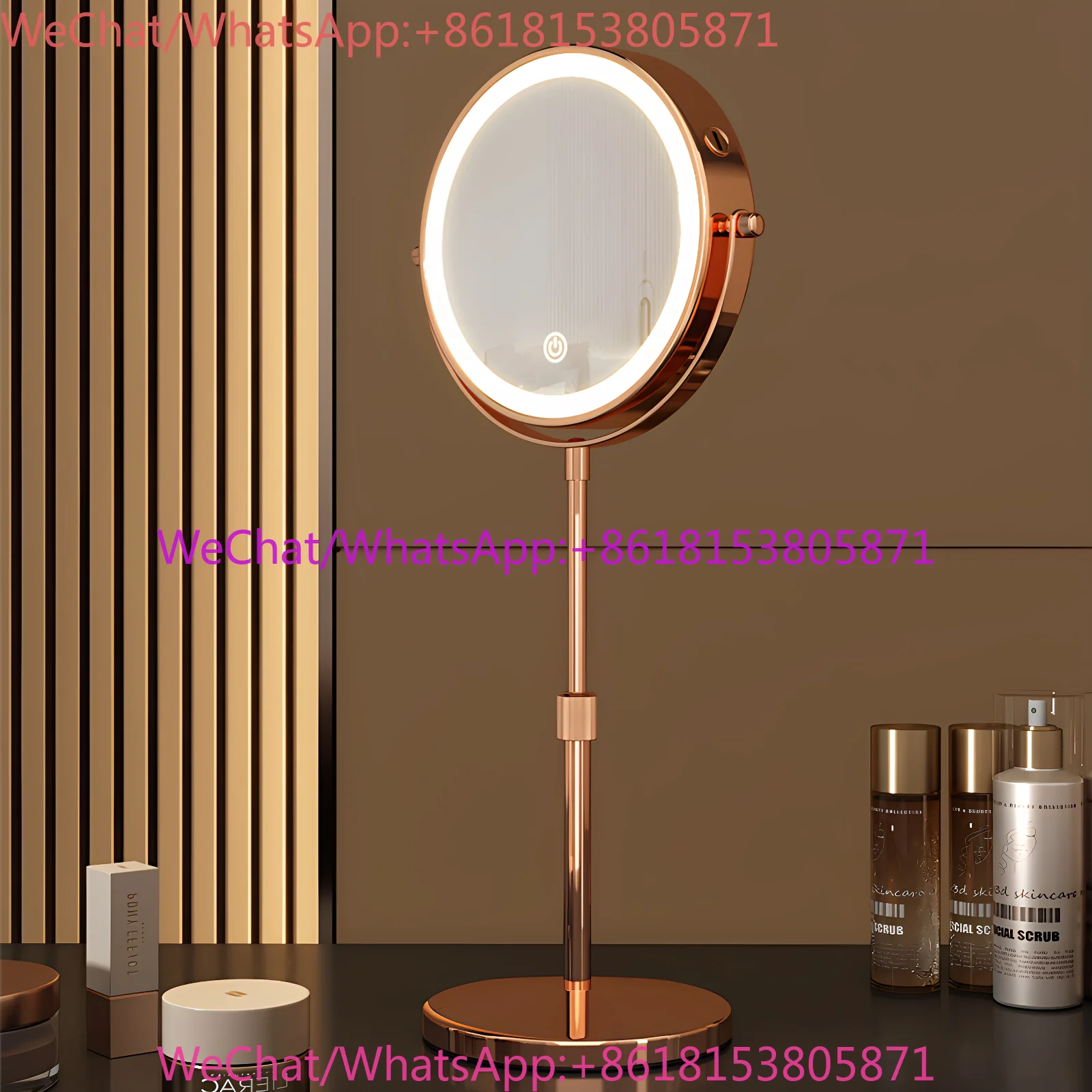 Large LED cosmetic mirror can be lifted, rechargeable and retractable double-sided mirror with lamp desktop