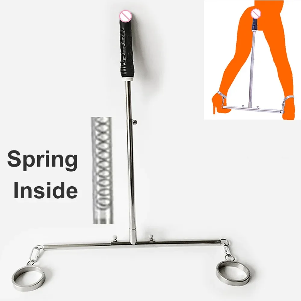 Stainless Steel Adjustable Spreader Bar Open Leg Devices Ankle Cuffs Dildo Anal Plug Restraints BDSM Bondage Sex Toys for Adults