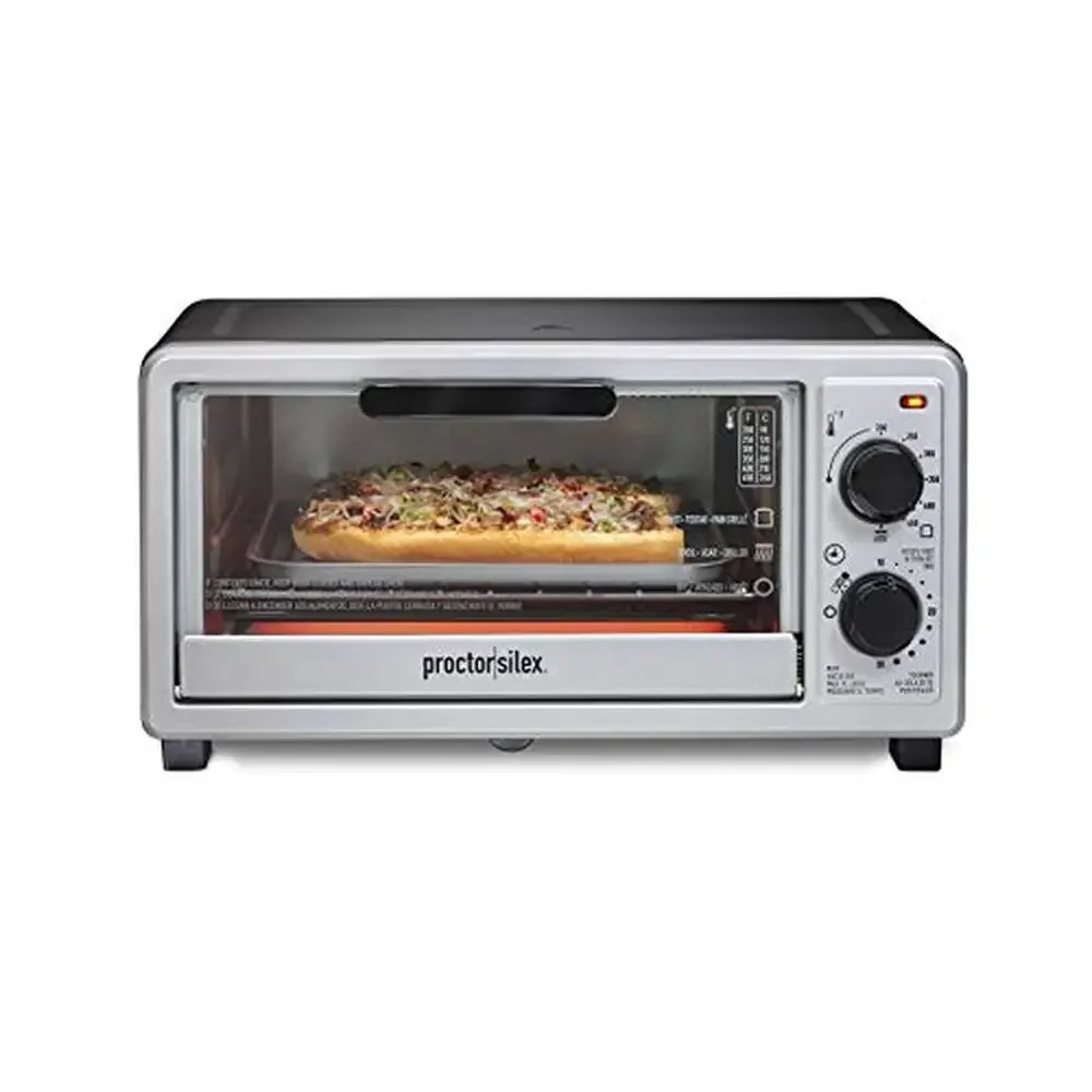 4 Slice Multi-Function Countertop Toaster Oven with Bake Toast Broiler 1100W Timer Auto-Shutoff Bake Pan Oven Rack Stainless