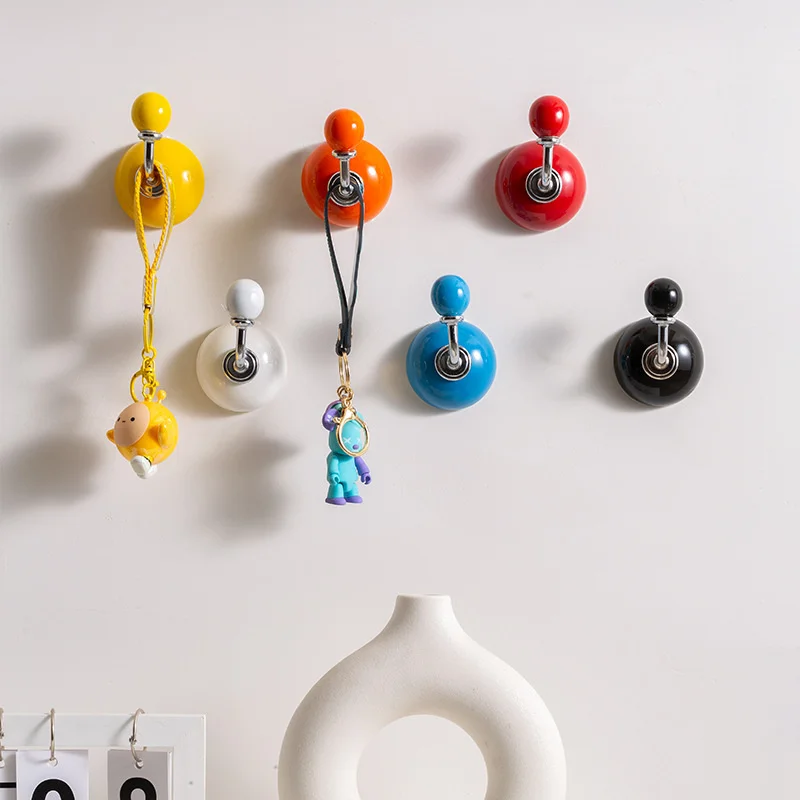Candy Color Ceramic Wall Hook Room Hangers Round Ball Hook Porch Bathroom Wall Decoration Coat Hook Storage Hooks