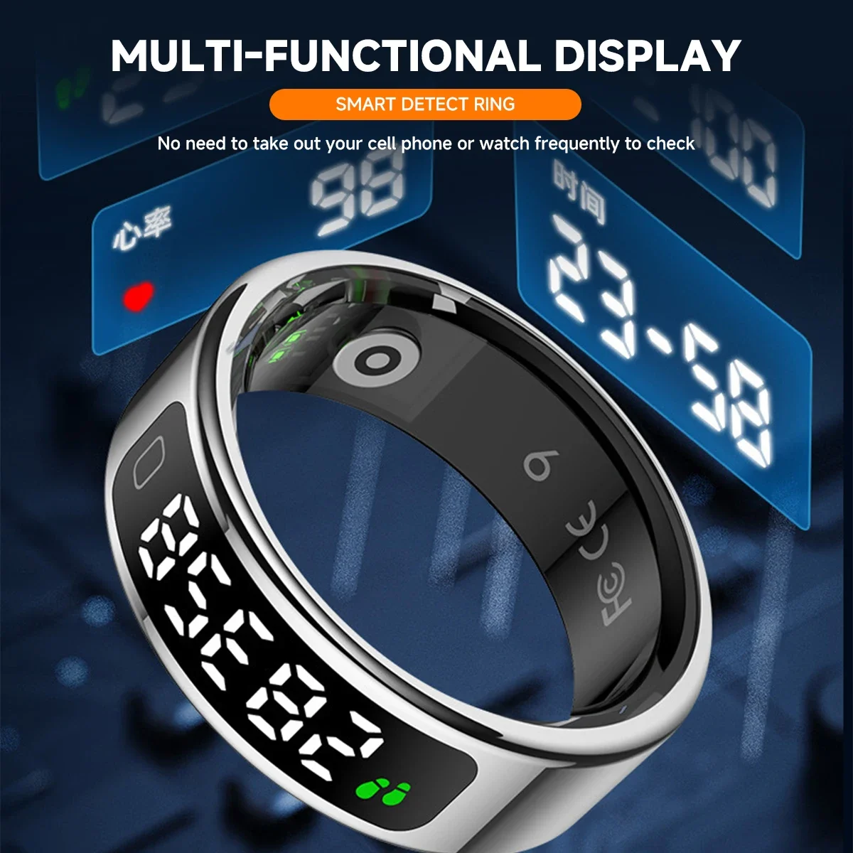 

R11C Smart Ring Men Women LED Display Screen Heart Rate Blood Oxygen Monitoring Multi Sports Modes 5ATM Waterproof 2025 NEW
