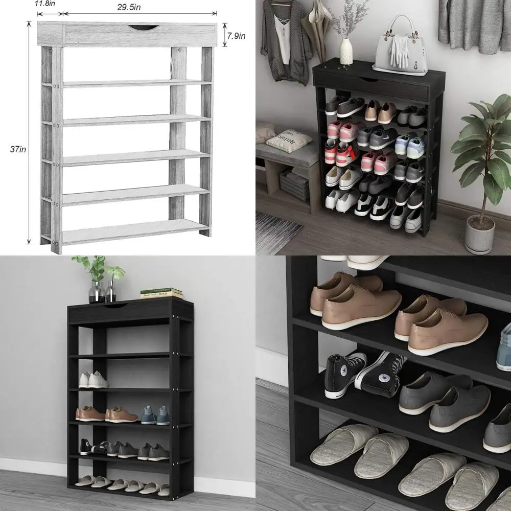 

5-Tier Wooden Shoe Storage Cabinet for Heels, Sneakers, and More - Ideal for Entryway, Hallway, Closet, Living Room in Black