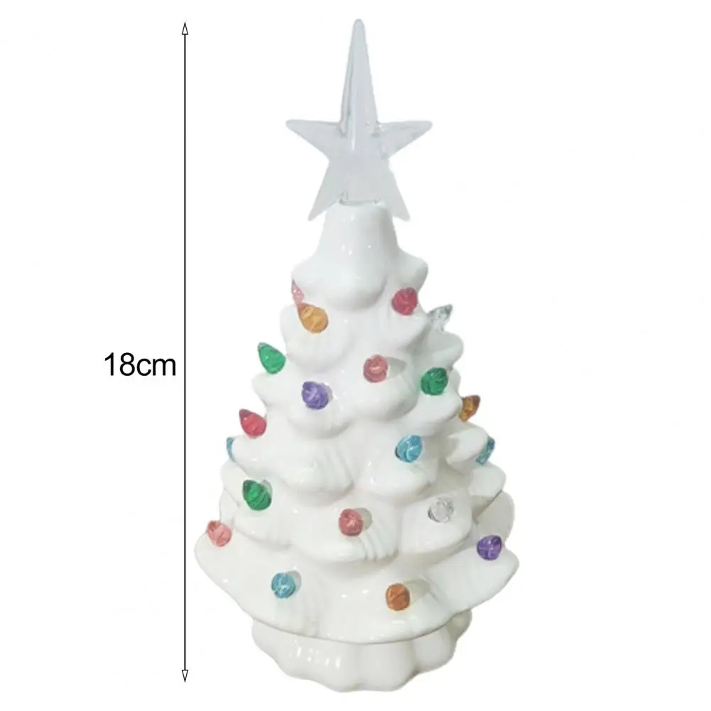 Mini Ceramic Christmas Tree Figurine Colorful LED Light-up Xmas Tree Statue Sculpture Home Office Desktop Ornament Decoration