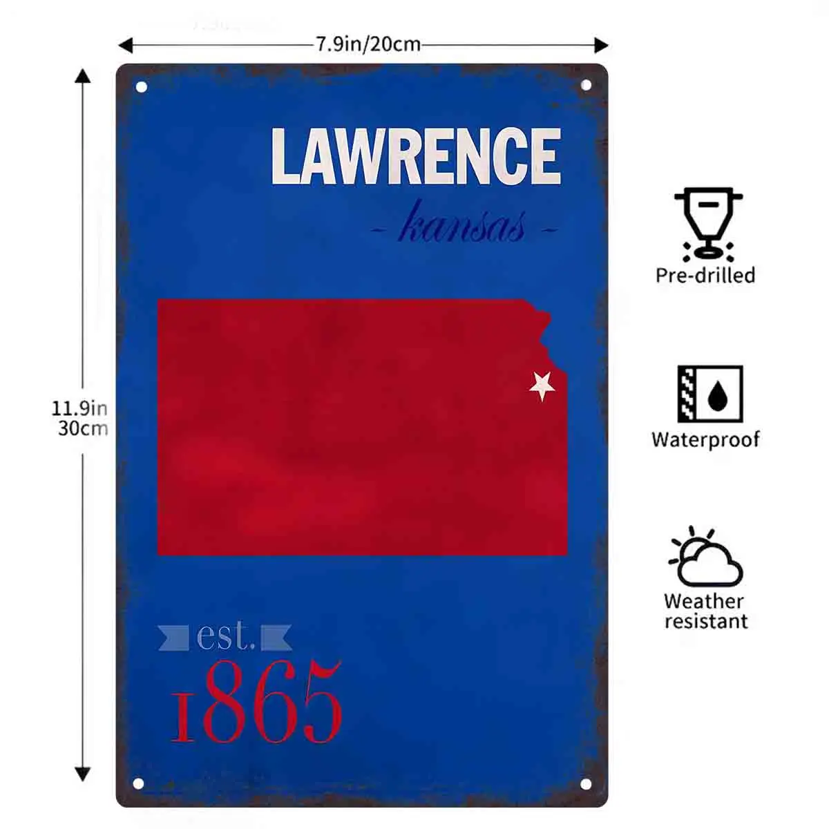 2D FLAT 1pc Lawrence Kansas Red State Map Metal Wall Sign Decoration for Home Cafe Garage Bedroom Porch And Garden