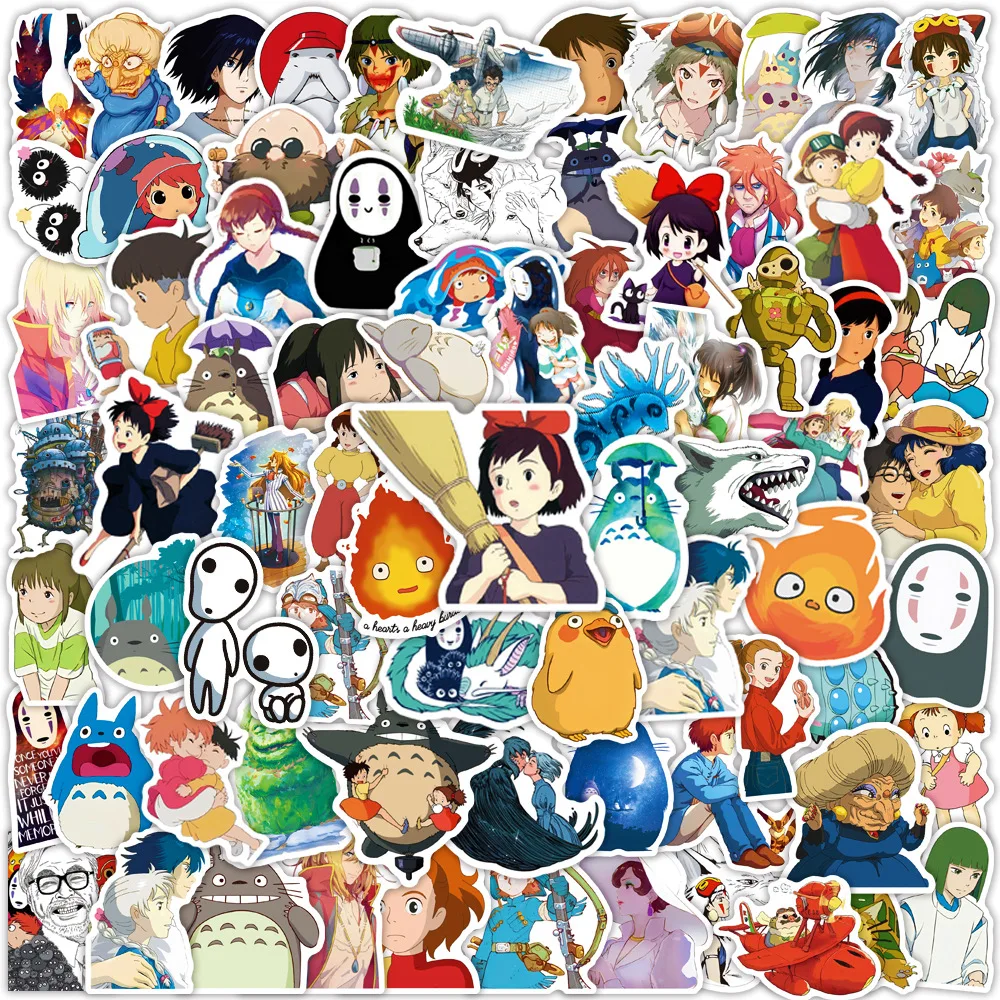 100 pegatinas de dibujos animados brillantes de Ghibli Hayao Miyazaki, pegatinas de Totoro para teléfono, portátil, maleta, cuaderno, pegatinas impermeables