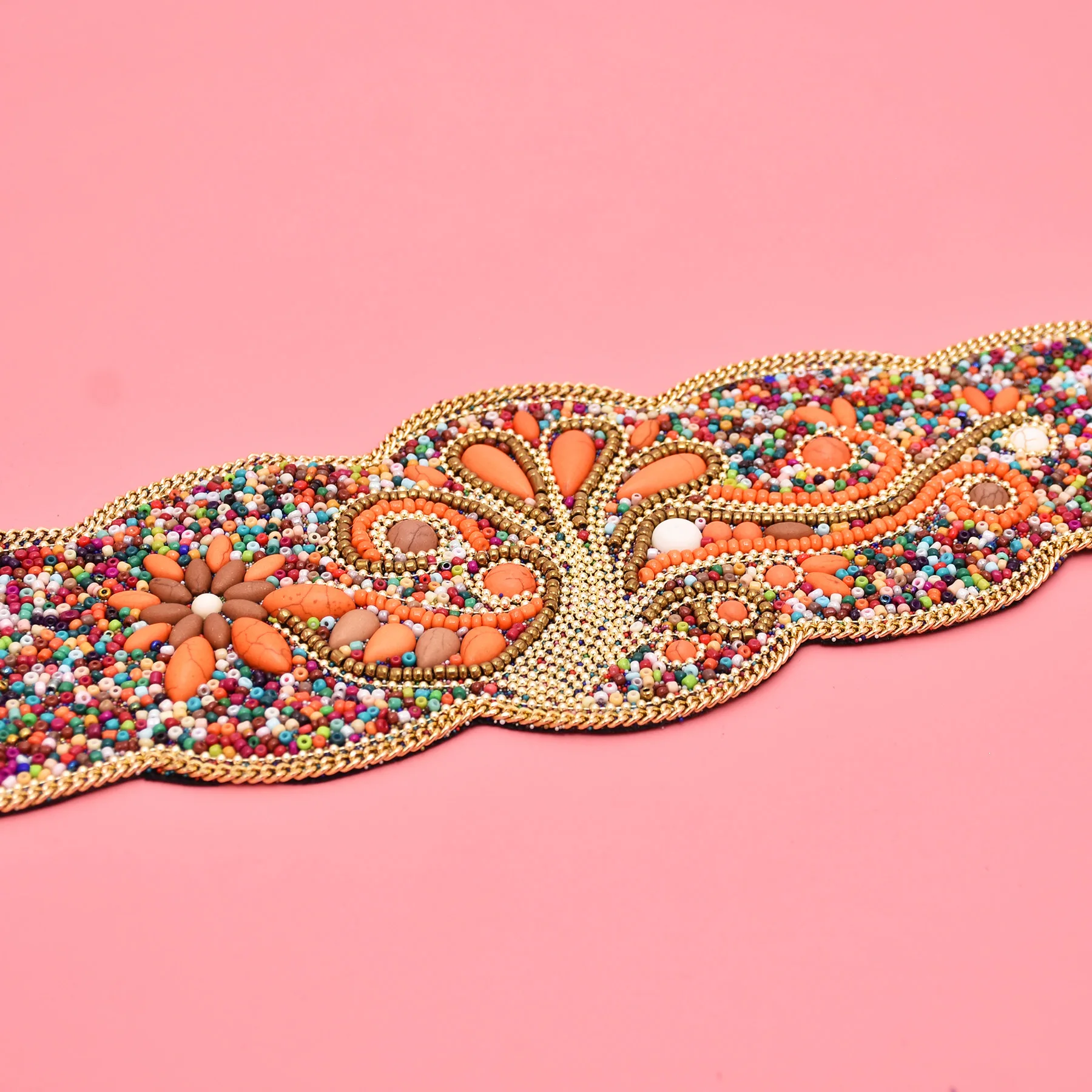 Retro Colored Rice Bead Belt Wide Waist Ornaments for Women Ethnic Wind Hand-made Turquoise Waist Cover Party Daily Accessories