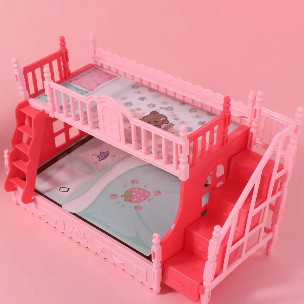 Faire semblant jouer maison de poupée lit superposé chambre décoration Simulation lit princesse petits meubles avec toboggan meubles de maison de poupée