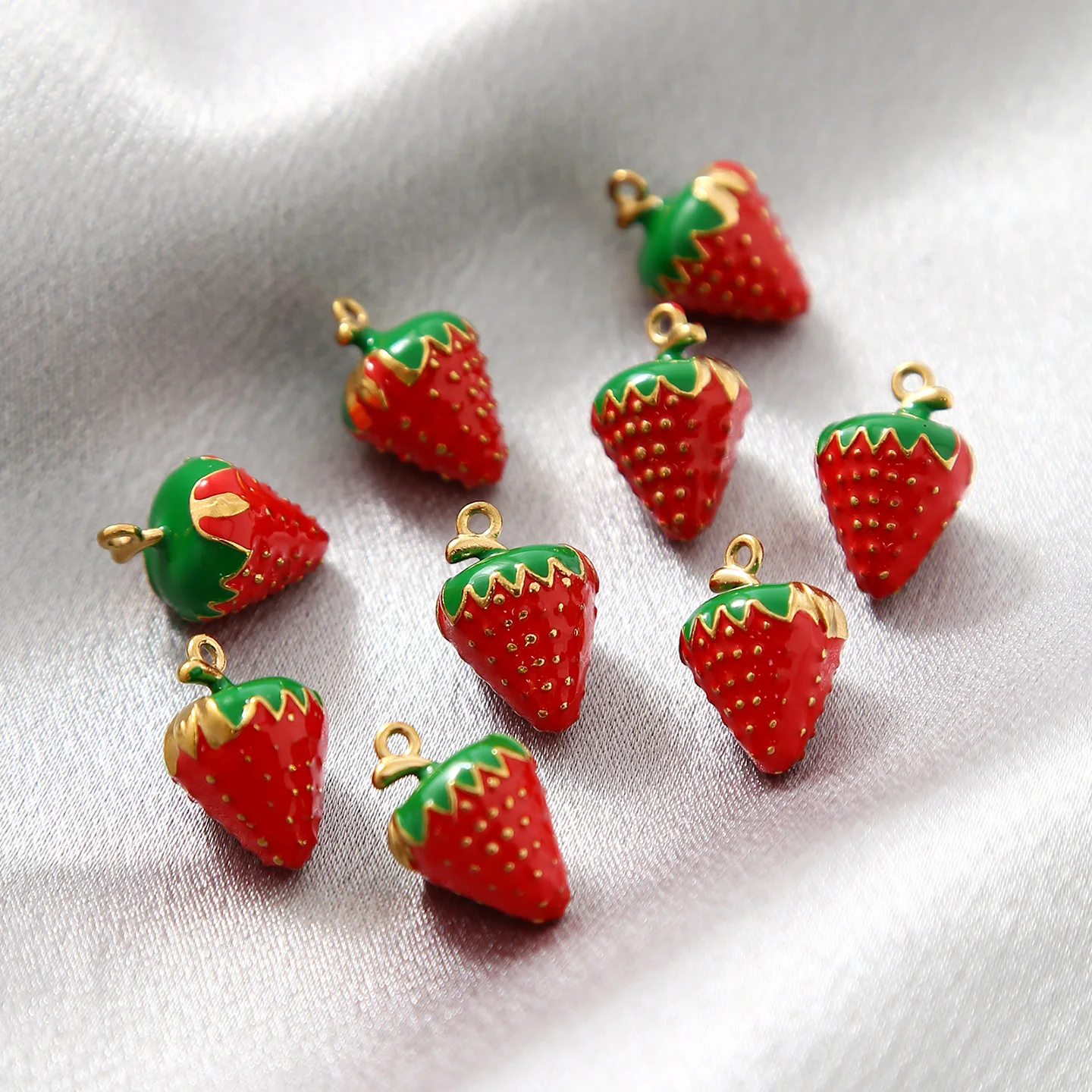 

5pcs Stainless Steel Enamel Red White Strawberry Pumpkin Pendants Charms For DIY Necklace Earrings Jewelry Halloween Party Gifts
